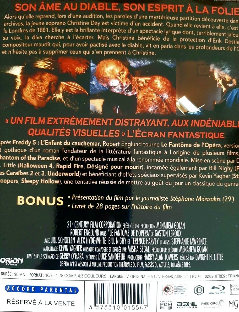 Le fant&ocirc;me de l'op&eacute;ra bluray DVD et blu-ray