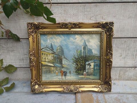 Tableau Vue de Paris Signé Taylor Cadre Doré 60 Loches (37)