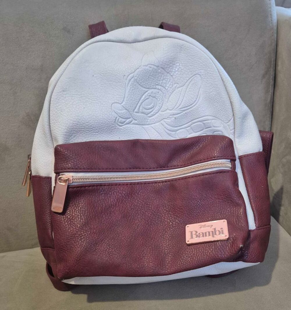 Sac+&agrave; +dos+Disney+Bambi+bicolore+blanc+bordeaux+format+compact Maroquinerie