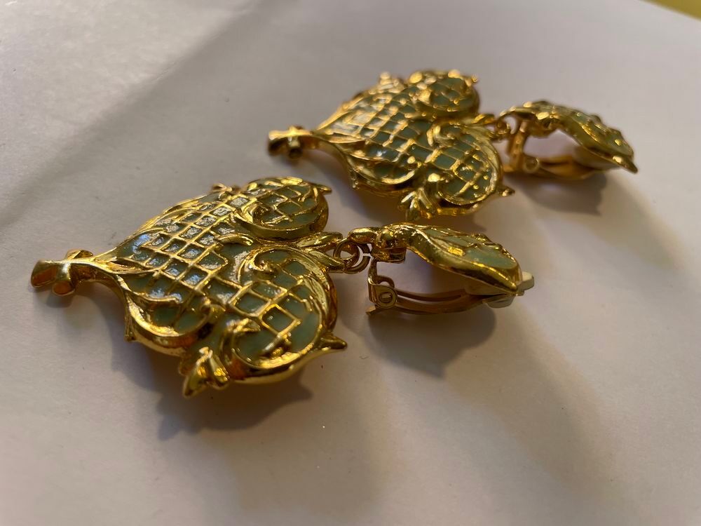 BO Clip coeur croisillons email vert nacr&eacute; + pendant c?ur CL Bijoux et montres
