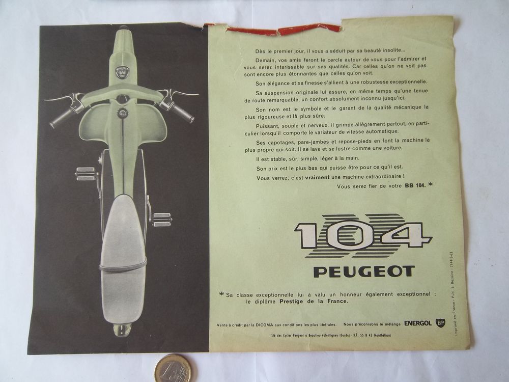 publicit&eacute; Peugeot 104 Cyclomoteur 1960 