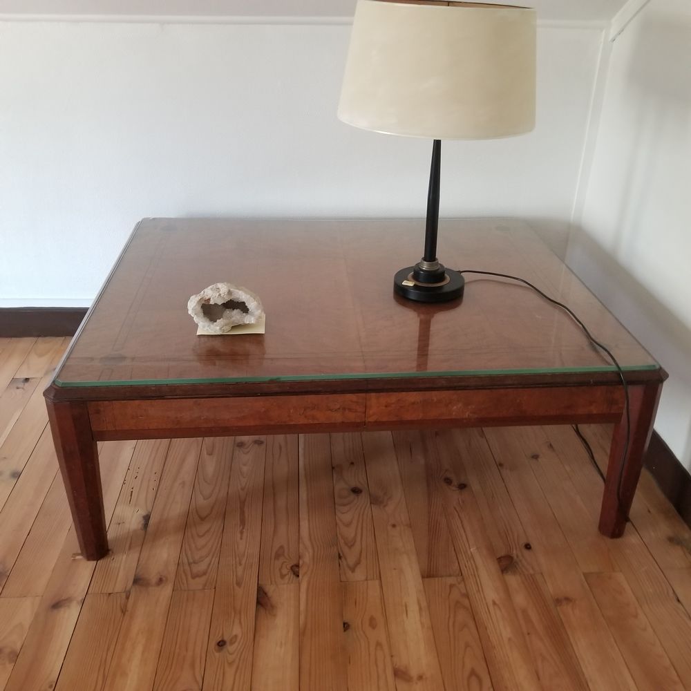 GRANDE TABLE BASSE MARQUETTEE + PLATEAU VERRE BISEAUTE Meubles