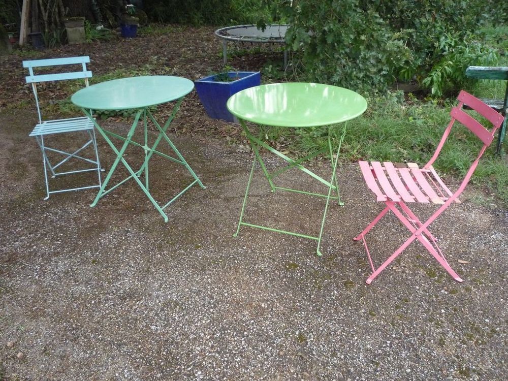 Table fer pliante laqu&eacute;/chaise Jardin