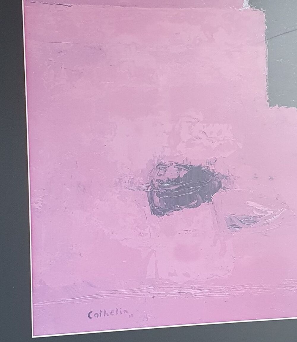 Tableau peinture sous verre Cathelin rose et noir Décoration