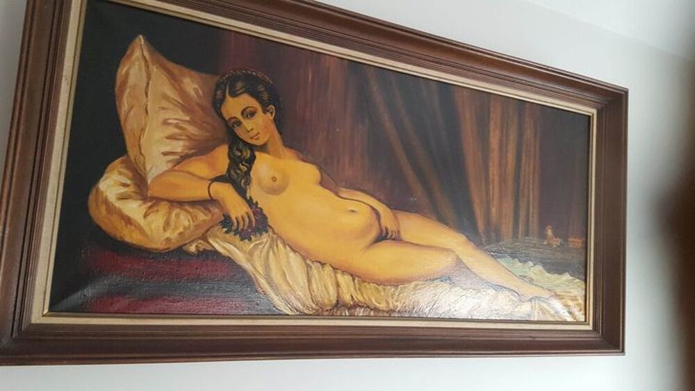 Jolie peinture sign&eacute;e femme nue allong&eacute;e N&deg;1232 