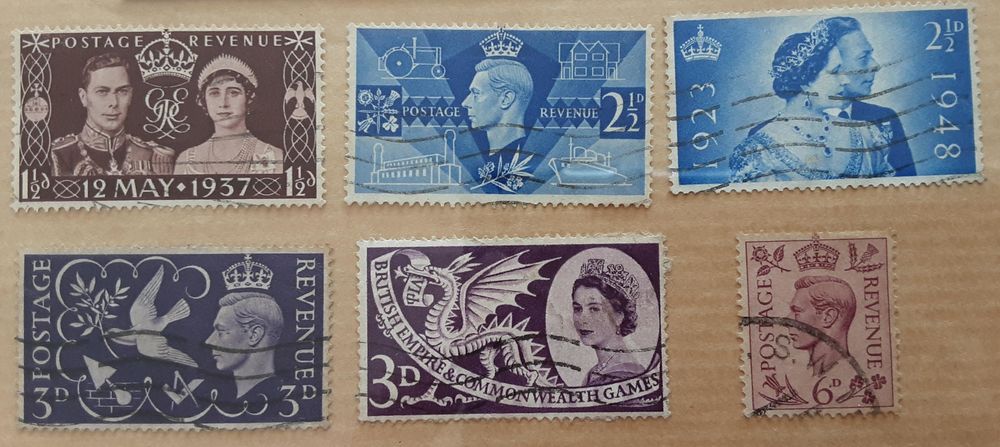 6 timbres &agrave; collection REVENUE POSTAGE oblit&eacute;r&eacute;s 