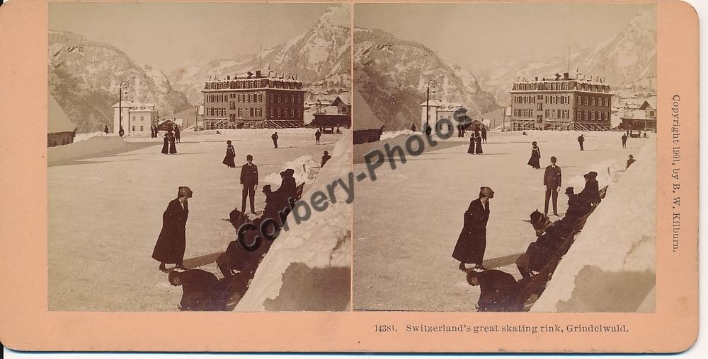 STEREOVIEW SUISSE GRINDELWALD Skating Rink Switzerland Photo 
