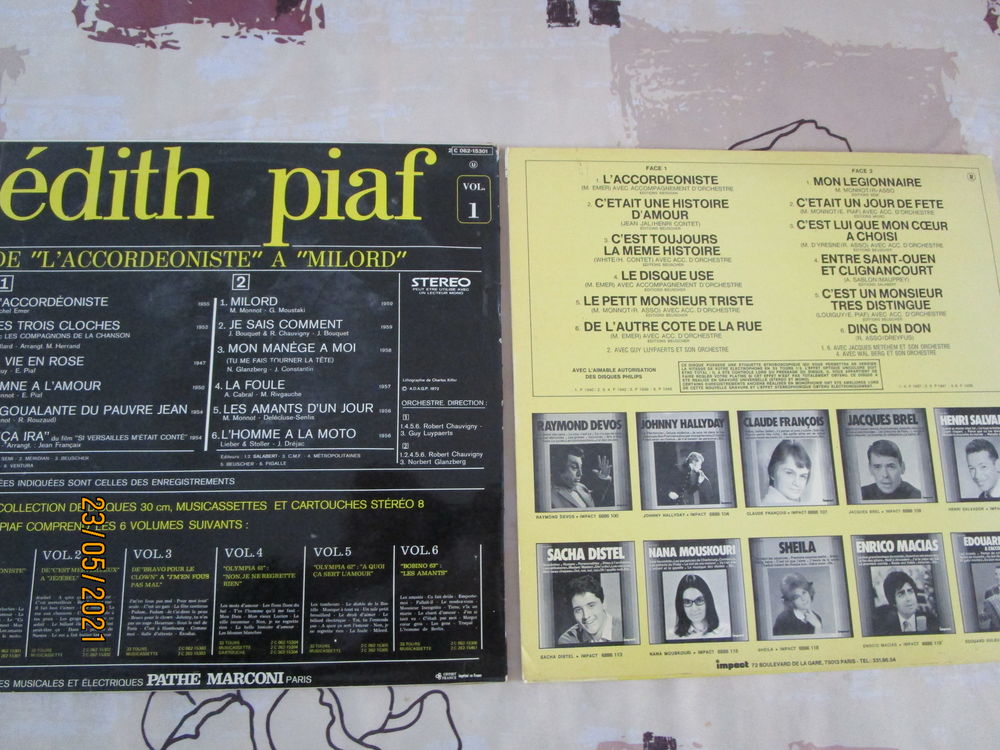 lot de trois disques vinyles d'EDITH PIAF CD et vinyles