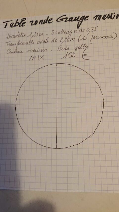 Table ronde avec rallonges 1,20 m 150 Le Plessis-Trévise (94)