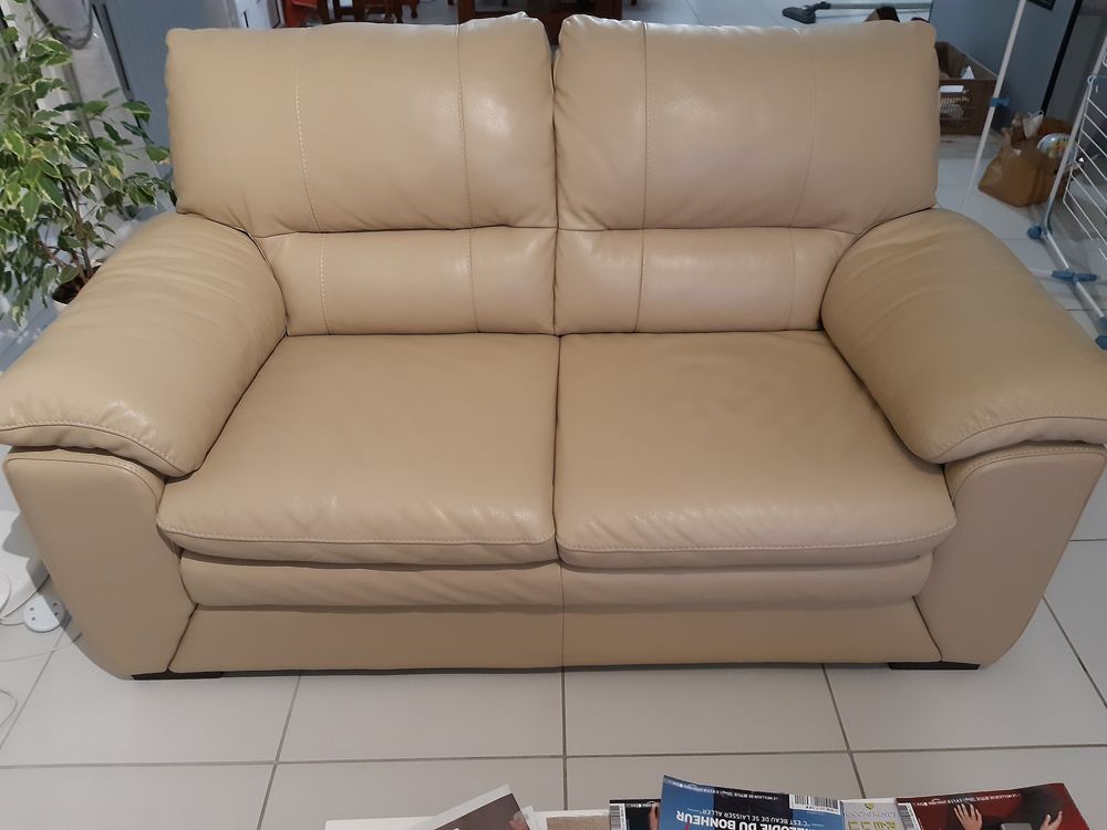 Canap&eacute; en cuir deux places et fauteuil Meubles