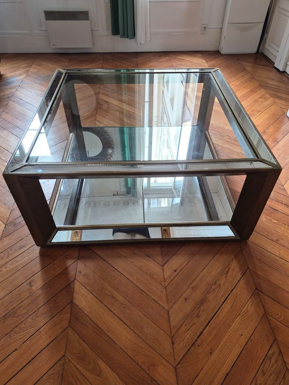 Table basse carr&eacute;e THE One verre, miroir et finition bronze Meubles