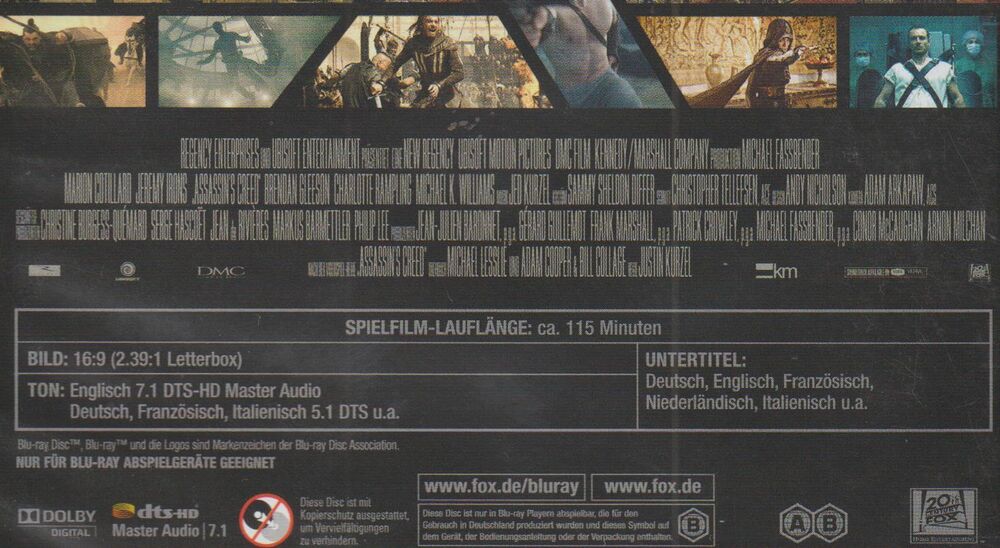 ASSASIN'S CREED BLU-RAY DVD et blu-ray