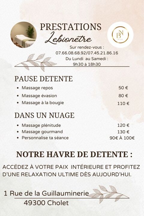 Massage relaxant bien-&ecirc;tre  0 49300 Cholet
