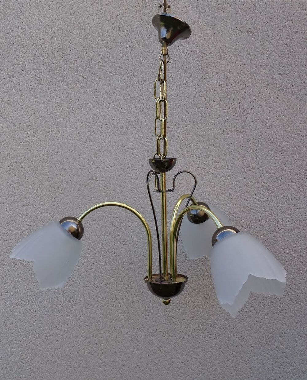 Lot de 3 globes tulipes verre blanc lustre Suspension Décoration