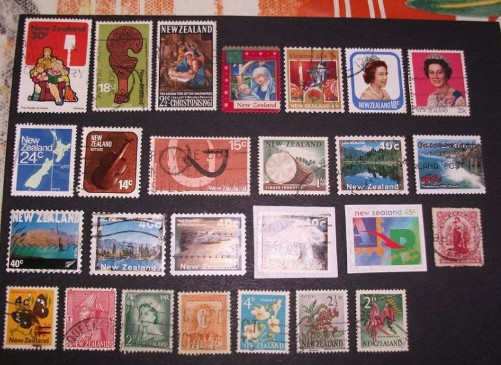 Lot de 26 timbres diff&eacute;rents et oblit&eacute;r&eacute;s Nouvelle-Z&eacute;lande 