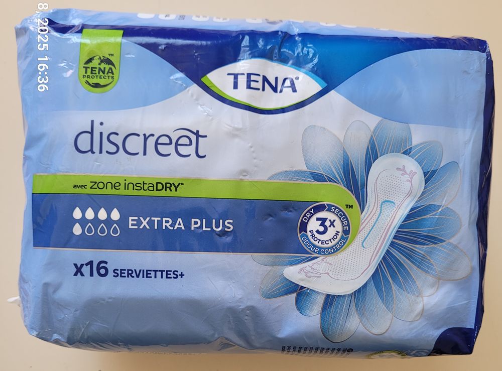 250 serviettes TENA DISCREET "Extra Plus" Pu�riculture