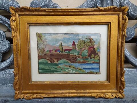 Ancienne Tapisserie ou Broderie Cadre Bois Sculpt 1 Loches (37)