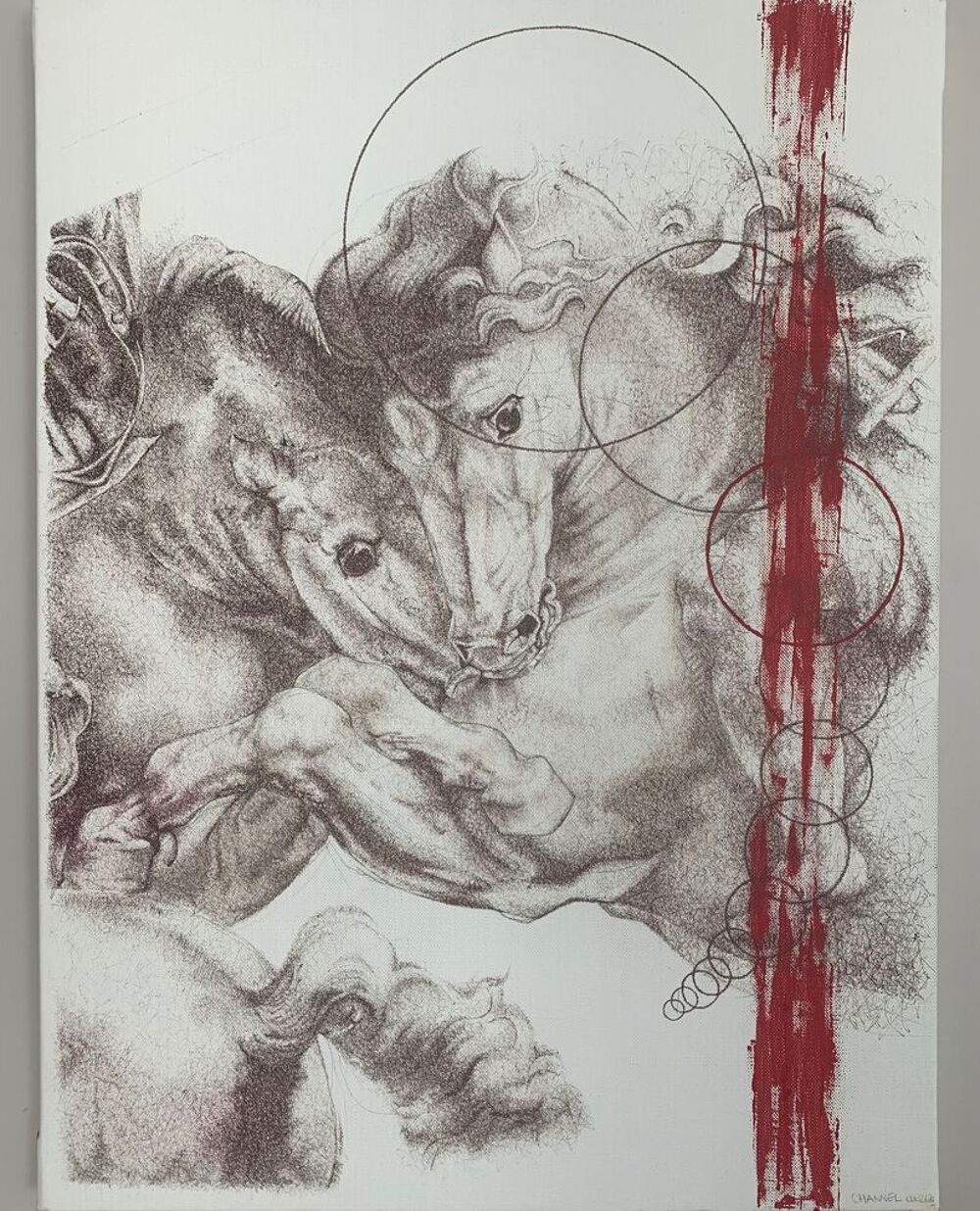 Tableau en toile de lin et stylo bic Décoration