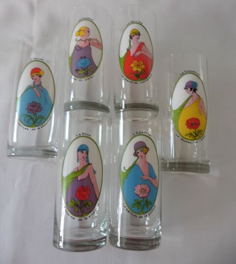 Verres Eau Jus de fruit Décor Dame Fleurs Langage 15 Wervicq-Sud (59)
