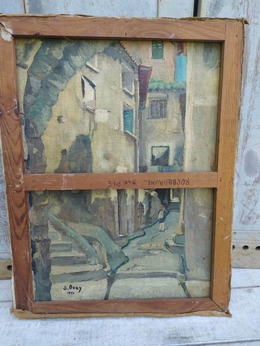 Tableau Paysage d'Hiver Peinture Na&iuml;ve Sign&eacute; Simone Oury 