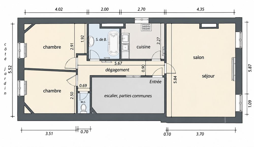 Vente Appartement Bordeaux Fondaudège - T3 lumineux 58 m² - 2 chambres + cave Bordeaux
