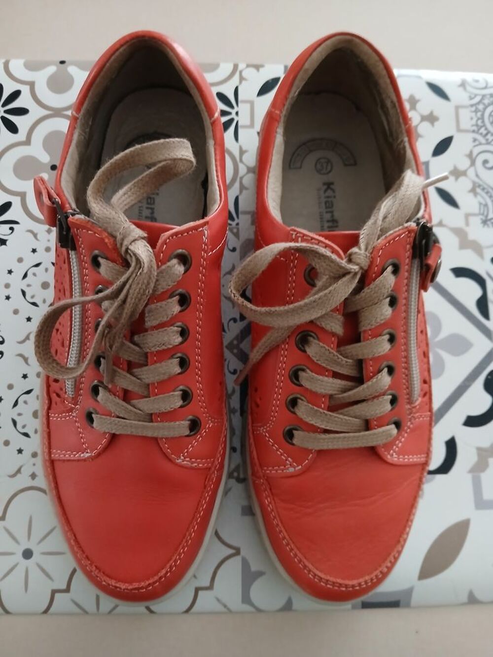 Baskets basses femme Kiarflex en cuir rouge orang&eacute; taille 37 Chaussures