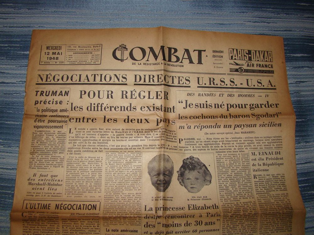 Ancien journal Combat 12 mai 1948
Livres et BD