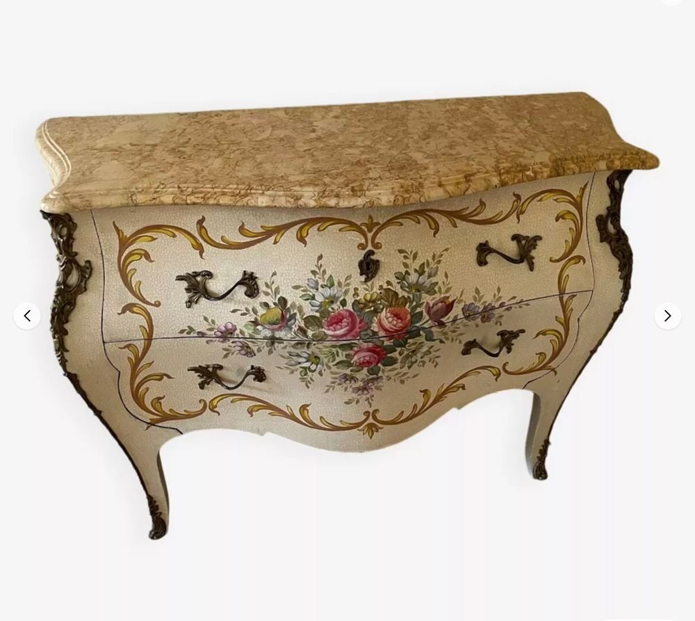 Commode V&eacute;nitienne Bois Peint &agrave; D&eacute;cor Floral Et Marbre Meubles