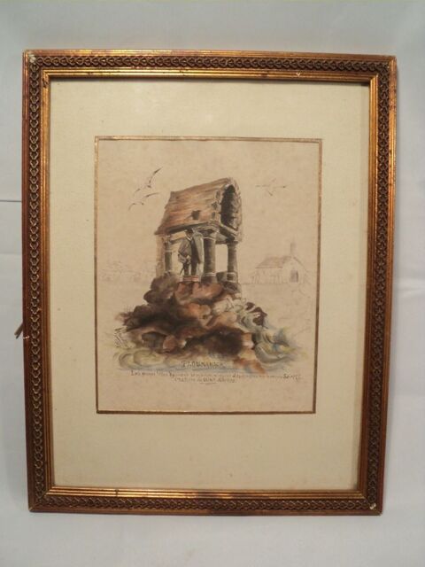 Tableau Dessin Aquarelle Ploumanach Bretagne Signé 90 Loches (37)