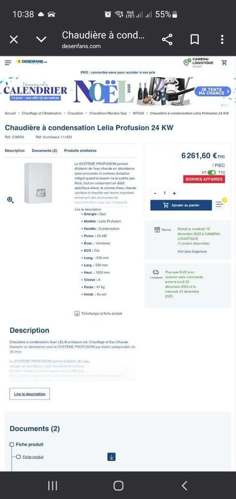 chaudi�re sol gaz AUER neuve 24kw 1500 Valenciennes (59)