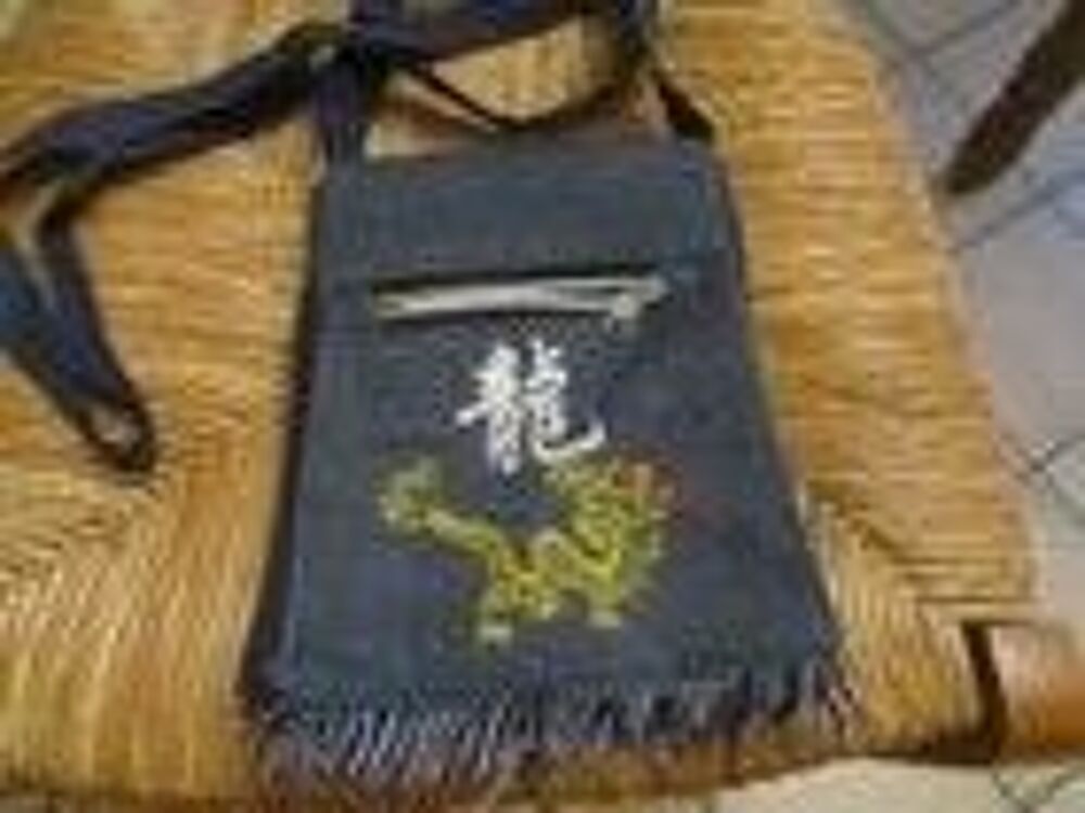 Petit sac en jeans avec dragon sur le devant Maroquinerie