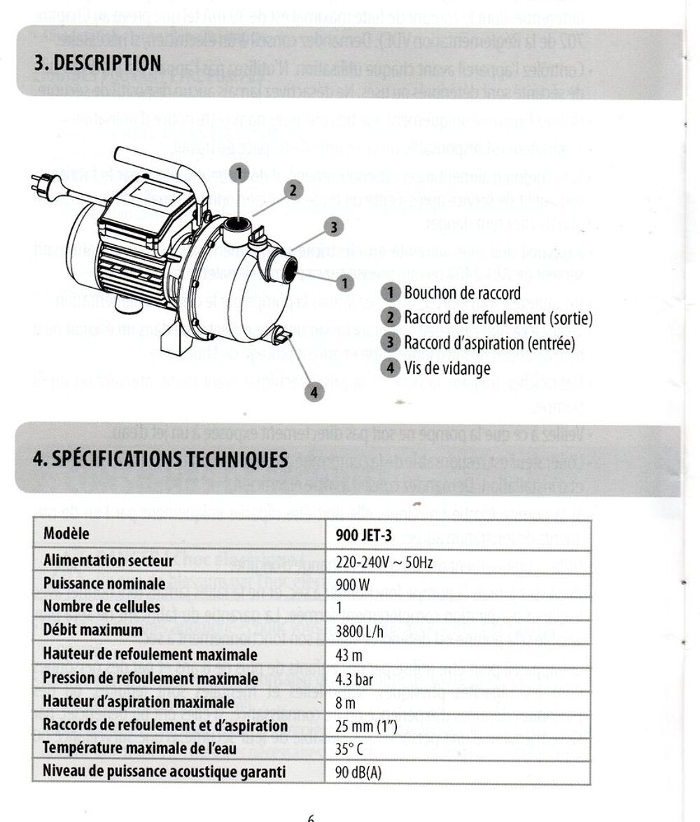 Pompe aspirante tr&eacute;s 900W - T&eacute;l : 0683532504 Jardin