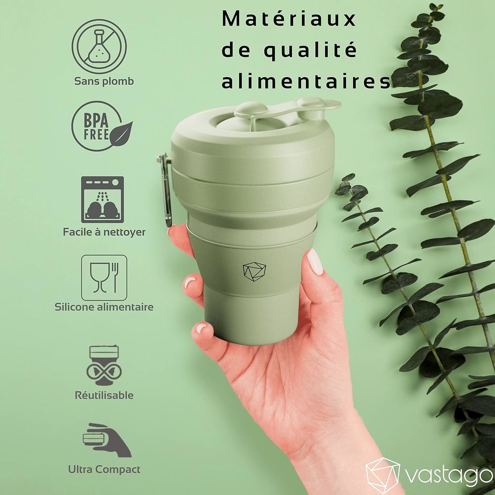Tasse de Voyage Pliable en Silicone (350 mL) Cuisine