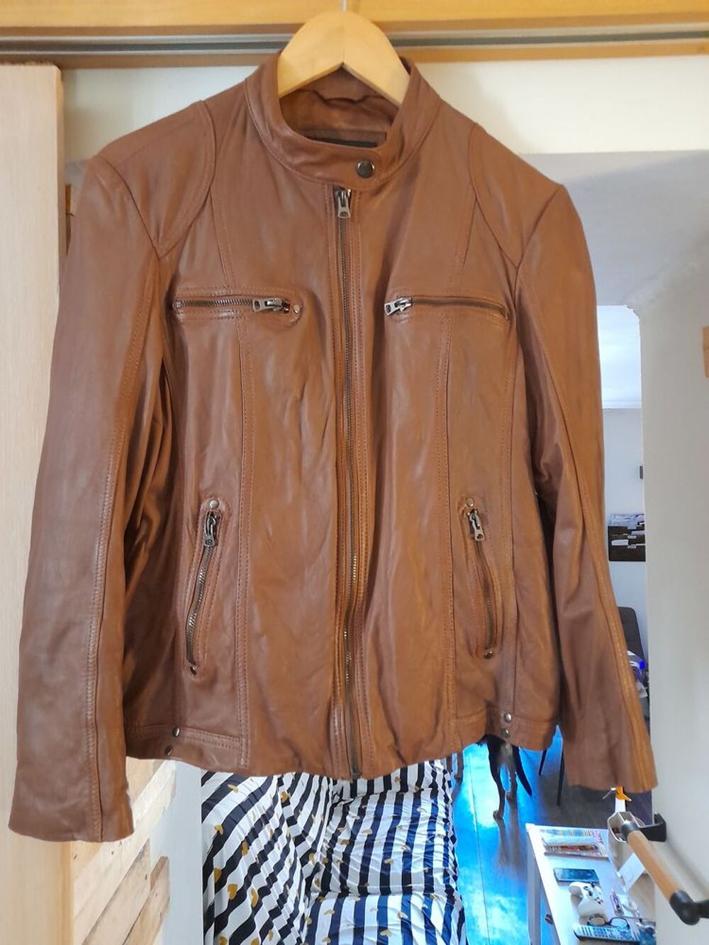 blouson femme en cuir maron Vêtements