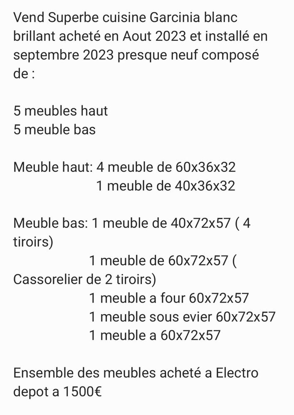Ensemble cuisine sans &eacute;lectrom&eacute;nager Meubles