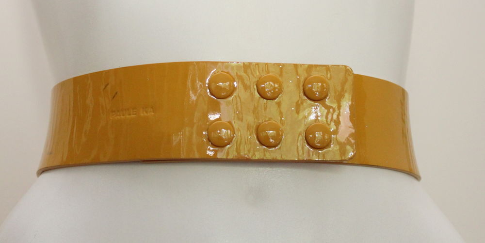 Ceinture r&eacute;versible cuir verni jaune PAULE KA Maroquinerie