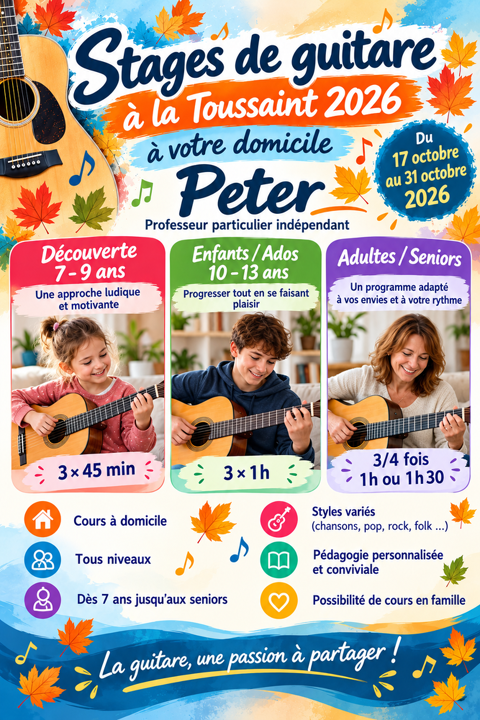 STAGE DE GUITARE &agrave; domicile
vacances de la TOUSSAINT
0 78140 Vélizy-villacoublay