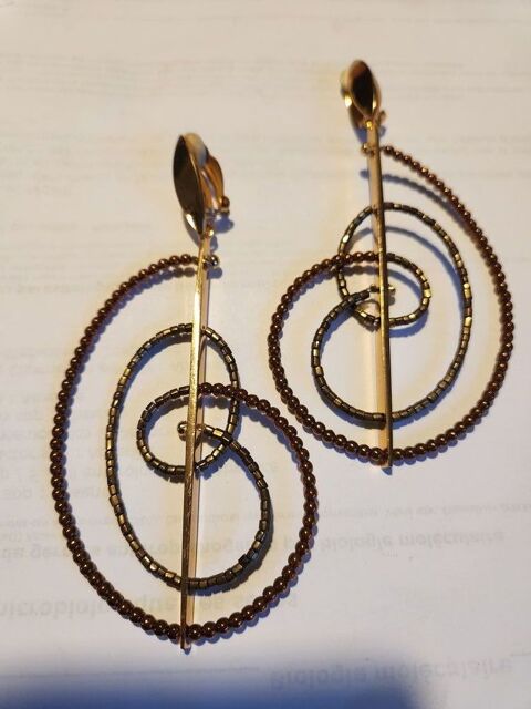 BO Boucles d'Oreilles Clip dorée + pendant enfilage perles Vigneux-sur-Seine (91)