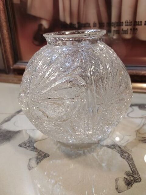 Vase Boule Art D� Verre Craquel� Feuilles de Marronnier  45 Loches (37)