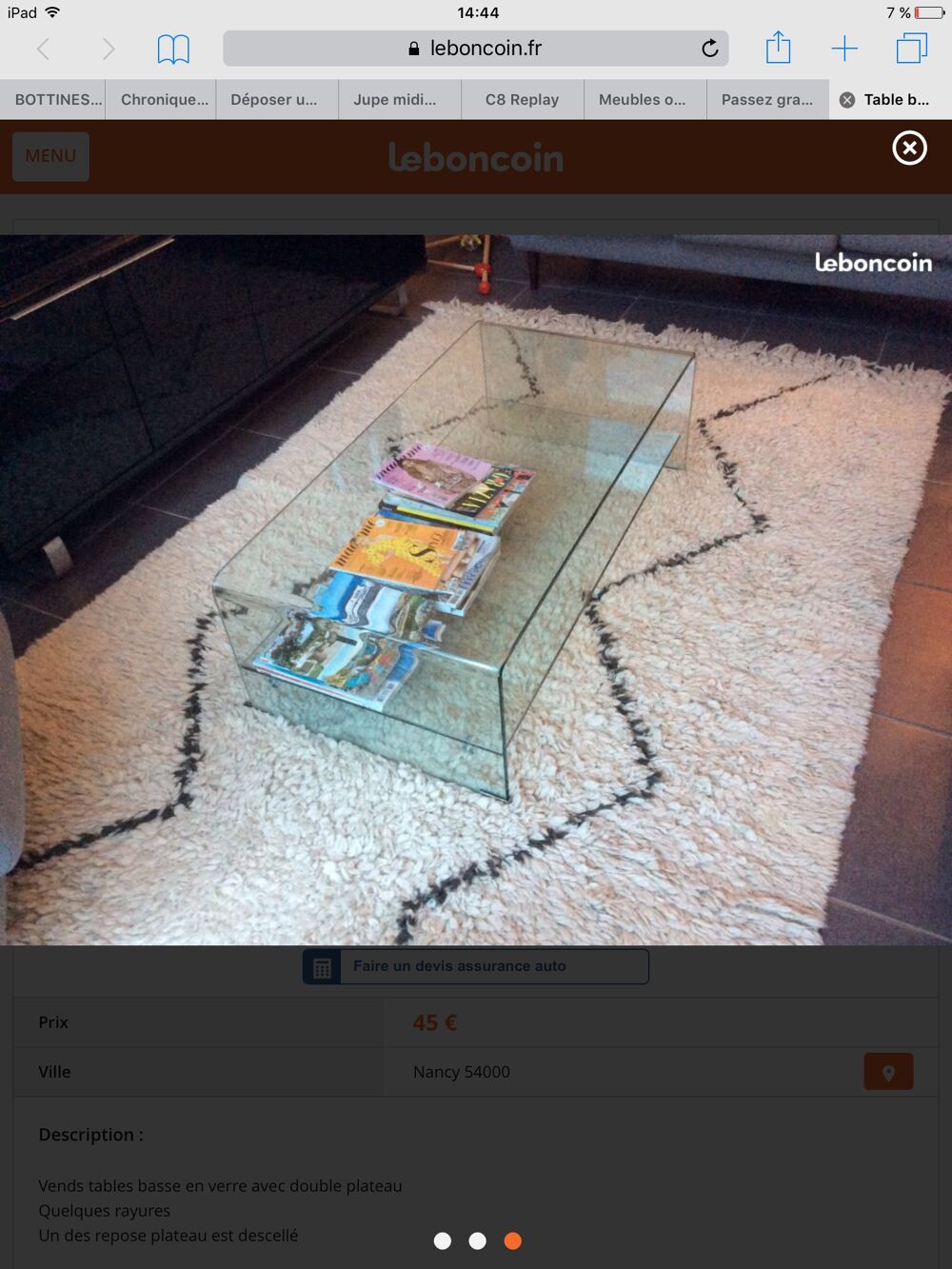 Vends table basse en verre Meubles