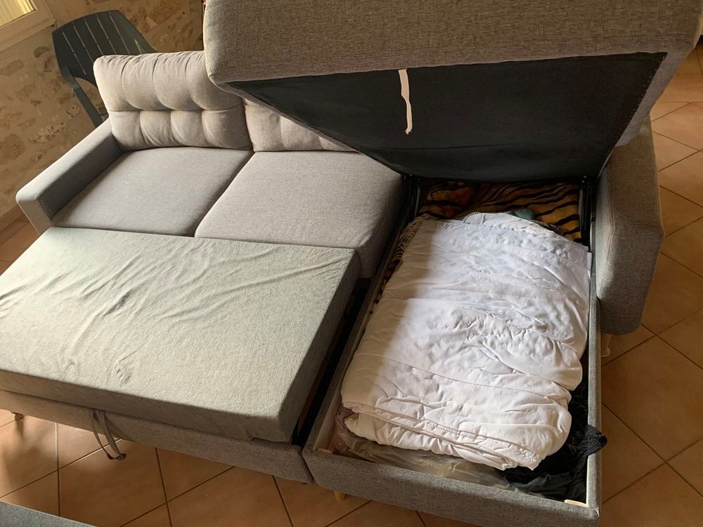 CANAP&Eacute; CONVERTIBLE GRIS TISSU Meubles