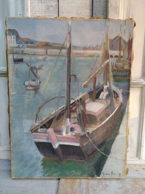 Tableau Marine Bateaux au Port Sign� Ren�e Bouix 180 Loches (37)