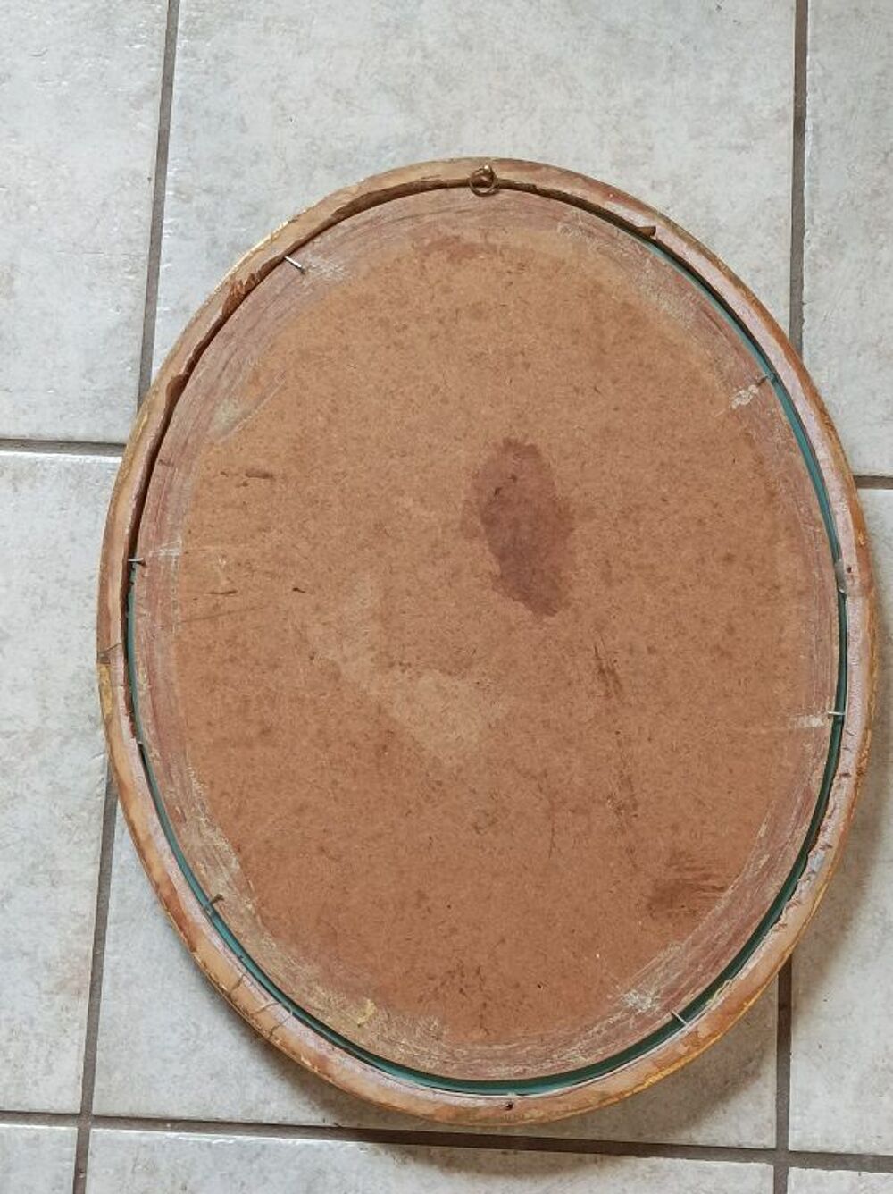 Miroir Cadre bois dor&eacute; patin&eacute; ovale 09230501 ancien vintage Décoration