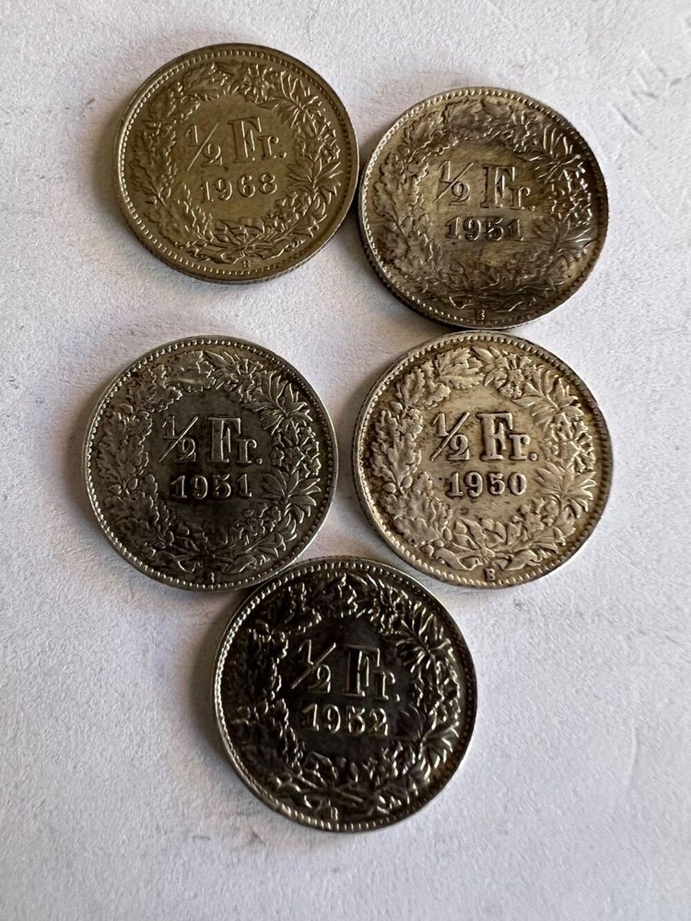1/2 Franc Suisse Helvetia 1950-(x2 1951)-52-68. 