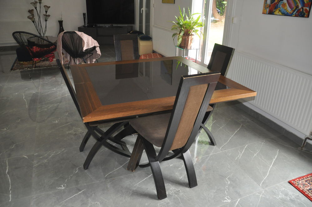 Table salon verre fume bois Meubles