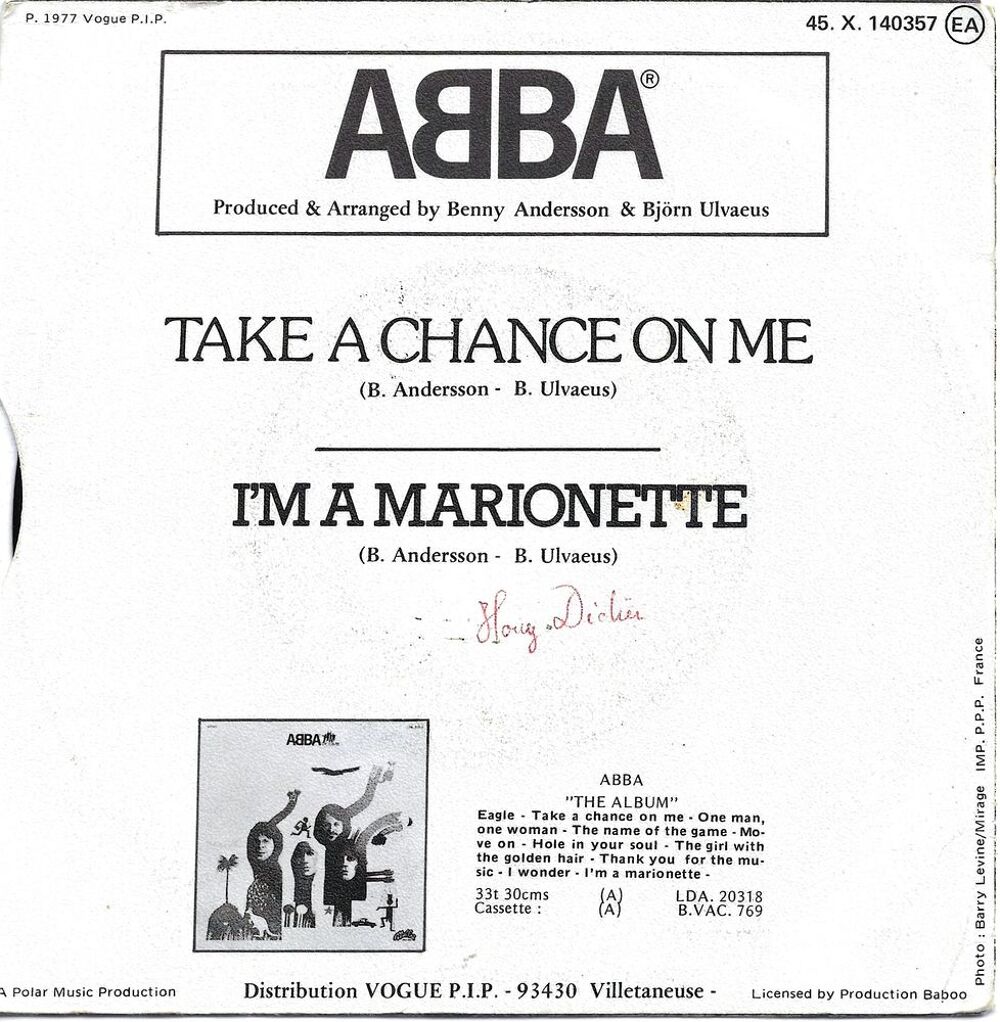 Abba "Take A Chance On me/I'm Marionette" CD et vinyles