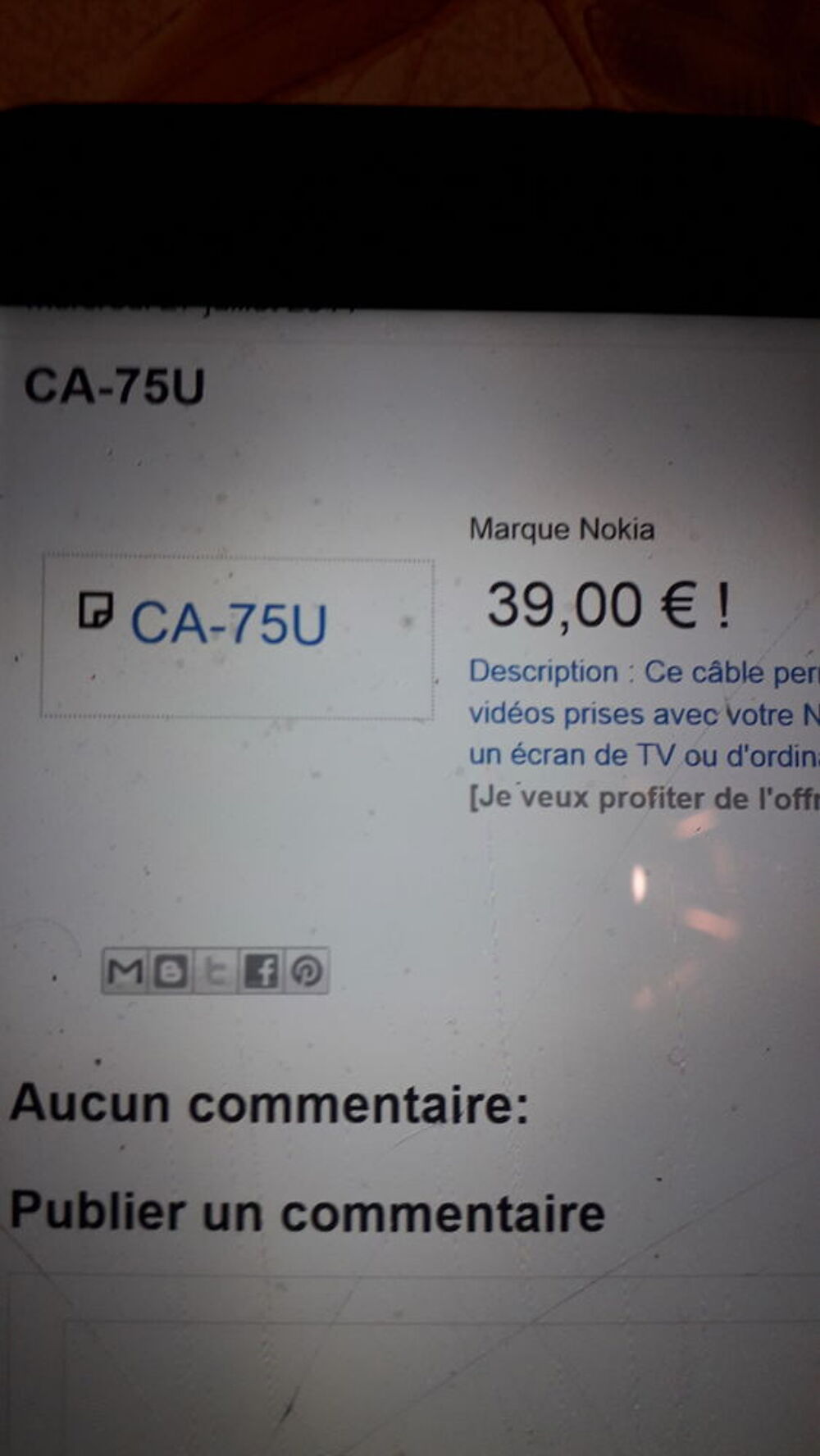 2 c&acirc;bles AUDIO/VID&Eacute;O NOKIA CA-75U. Téléphones et tablettes