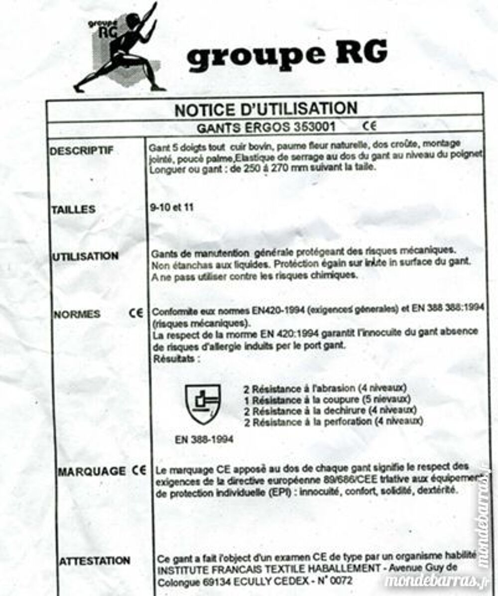 gants de travail, T 9 ou 11 , neuf 1 paire Bricolage