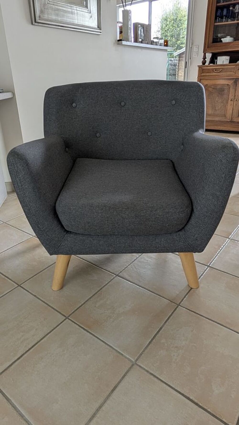FAUTEUIL TISSUS GRIS BON ETAT Meubles