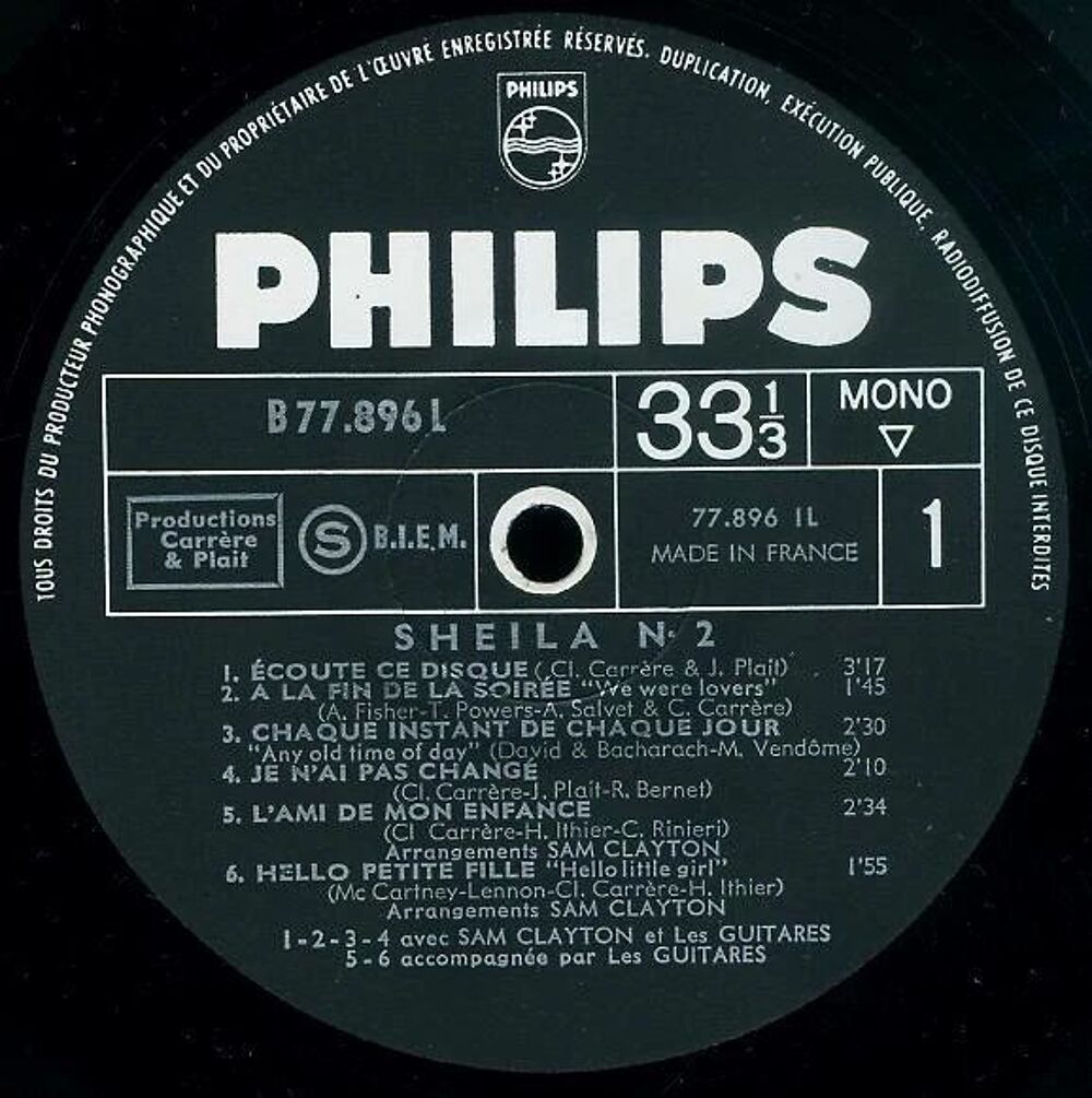SHEILA TRES RARE VINYL LP 33 TOURS "ECOUTE CE DISQUE" TRES B CD et vinyles